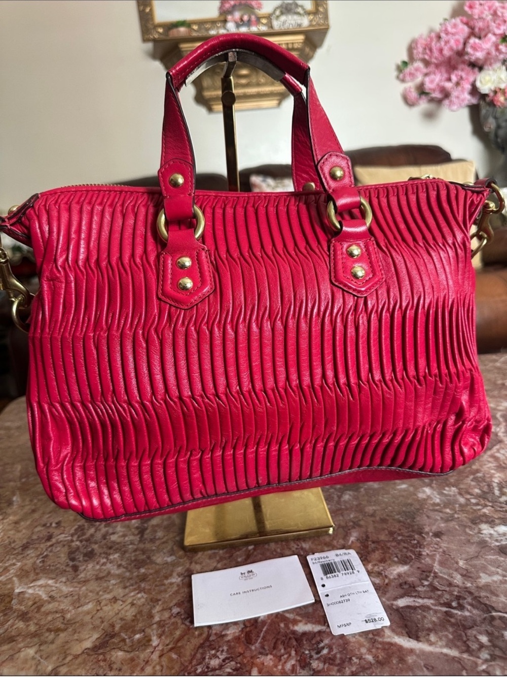 Coach Ashley Gathered Leather Satchel Bag Raspberry Pink F23966 - Picture 2 of 13